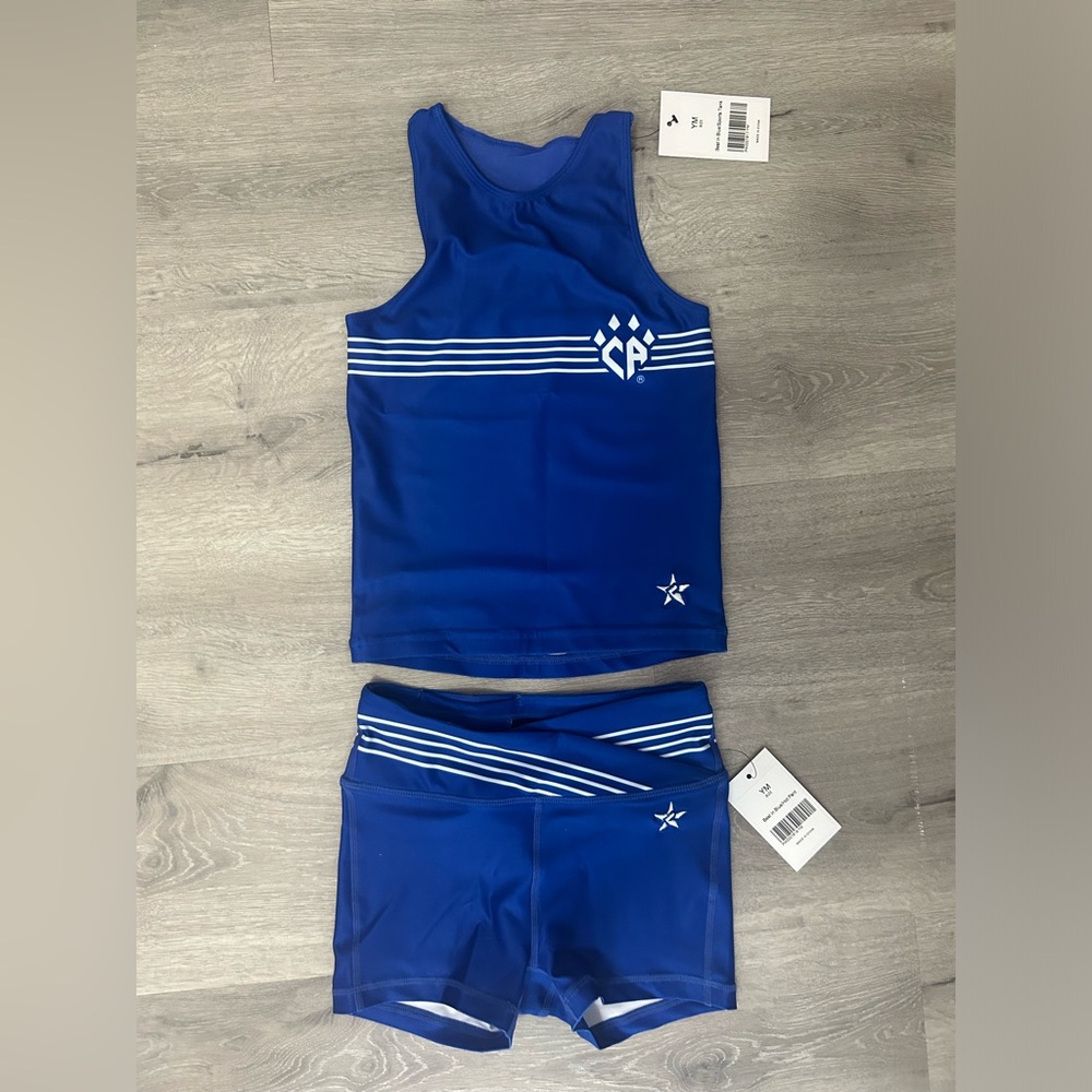 Rebel Athletic Best in Blue tank top and shorts YM. Brand new with tags